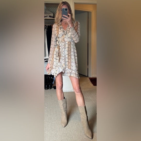 Wilfred Aritzia Louise Snakeskin Print Chiffon Wrap Ruffle Mini Dress - Picture 8 of 17